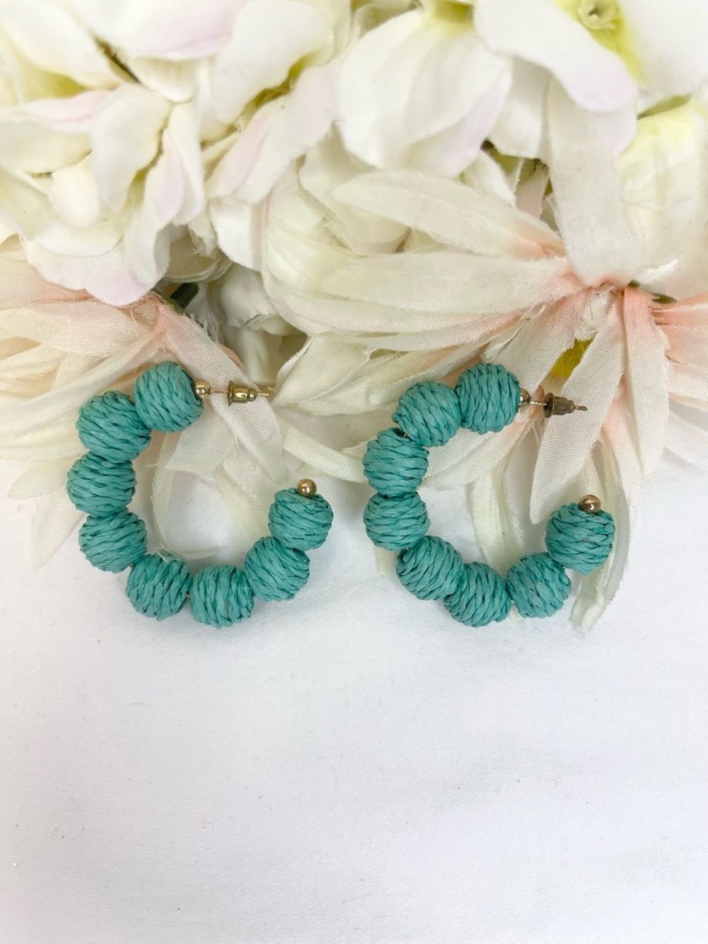 Turquoise Fabric Hoop Earrings - Women Jewelry